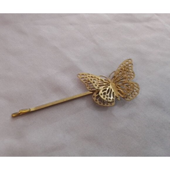 Vintage Gold Tone Butterfly Hair Bobby Pin - Picture 1 of 3